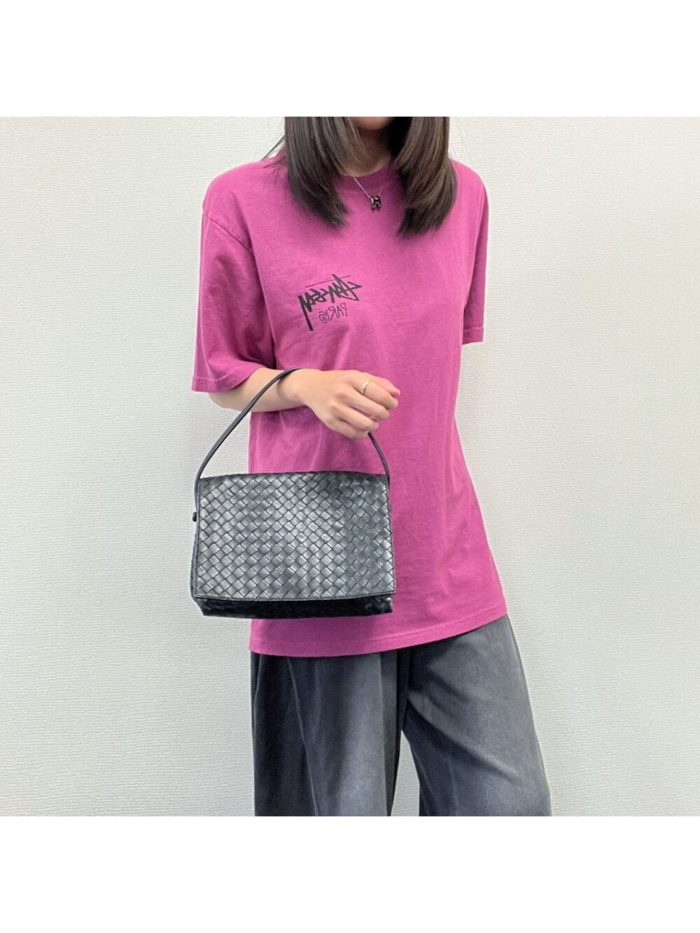 Bottega Veneta Intrecciato Flap One Handle Shoulder Bag Leather Black Vintage